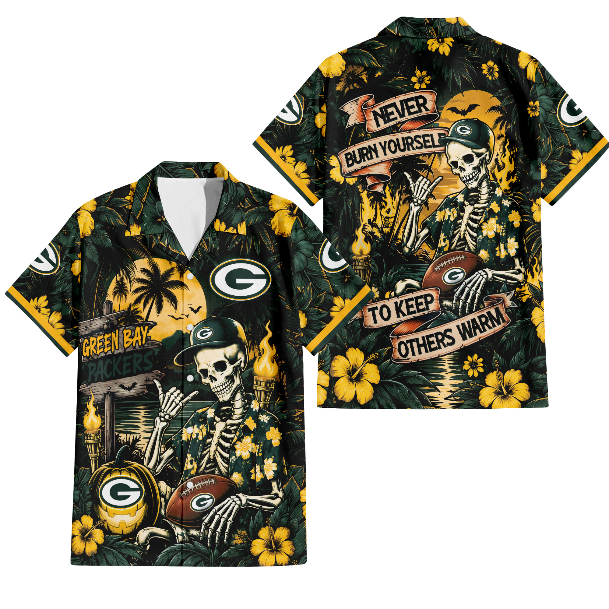 Green Bay Packers Gothic Never Burn Yourself Button Shirt
