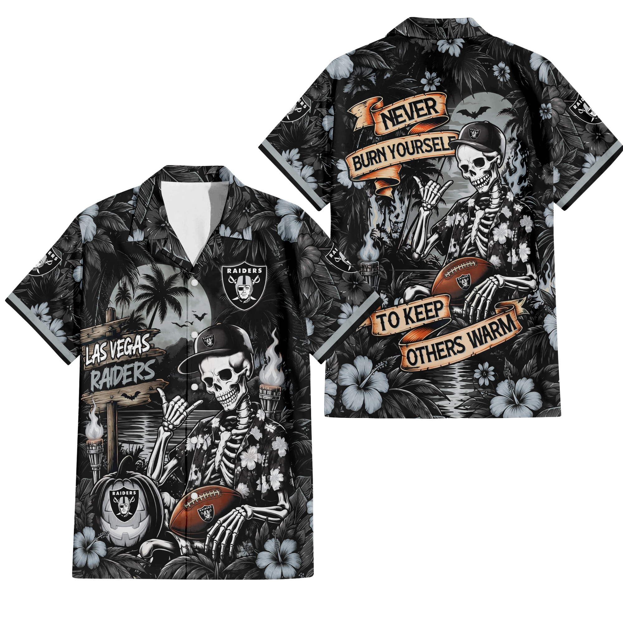 Las Vegas Raiders Gothic Never Burn Yourself Button Shirt