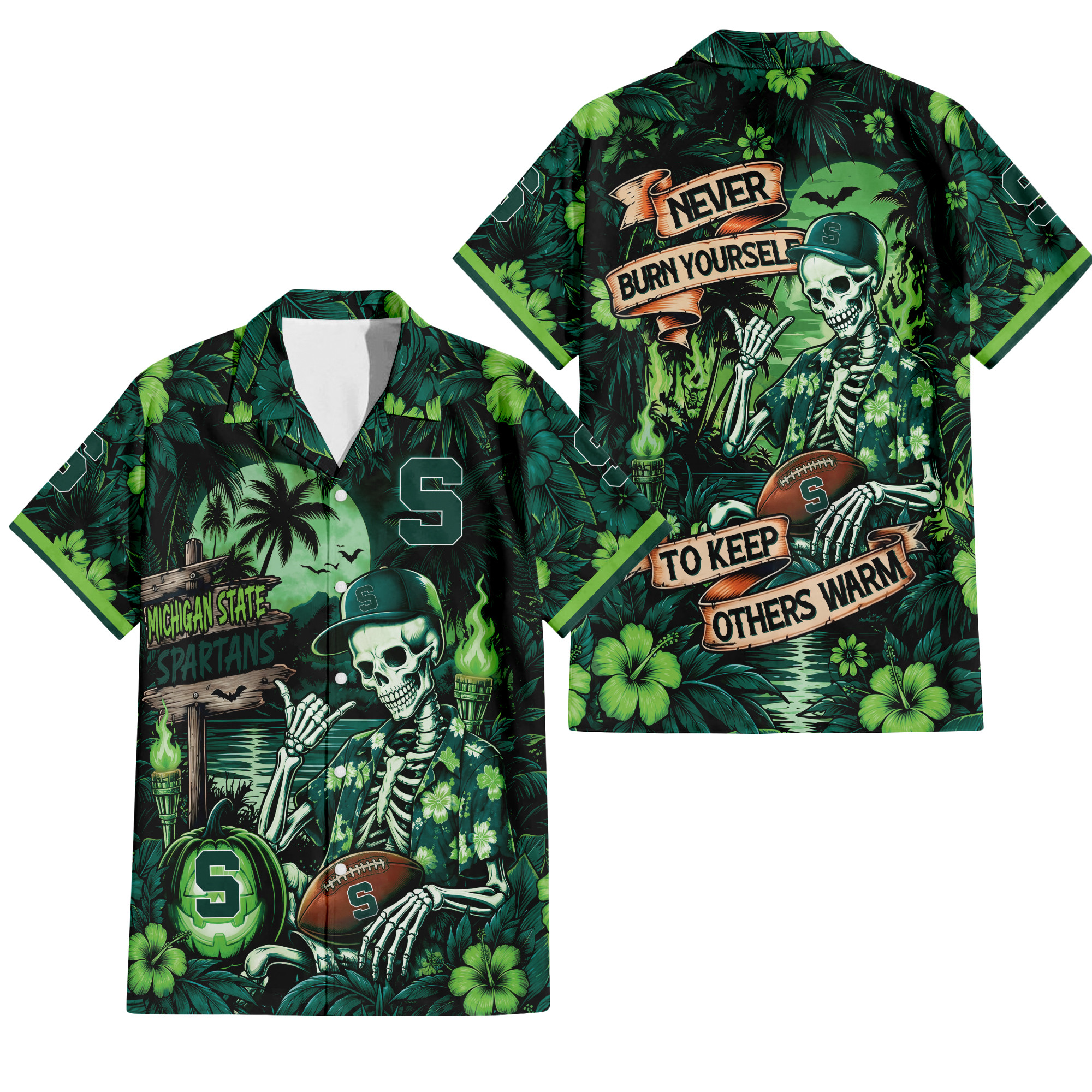 Michigan State Spartans Gothic Never Burn Yourself Button Shirt