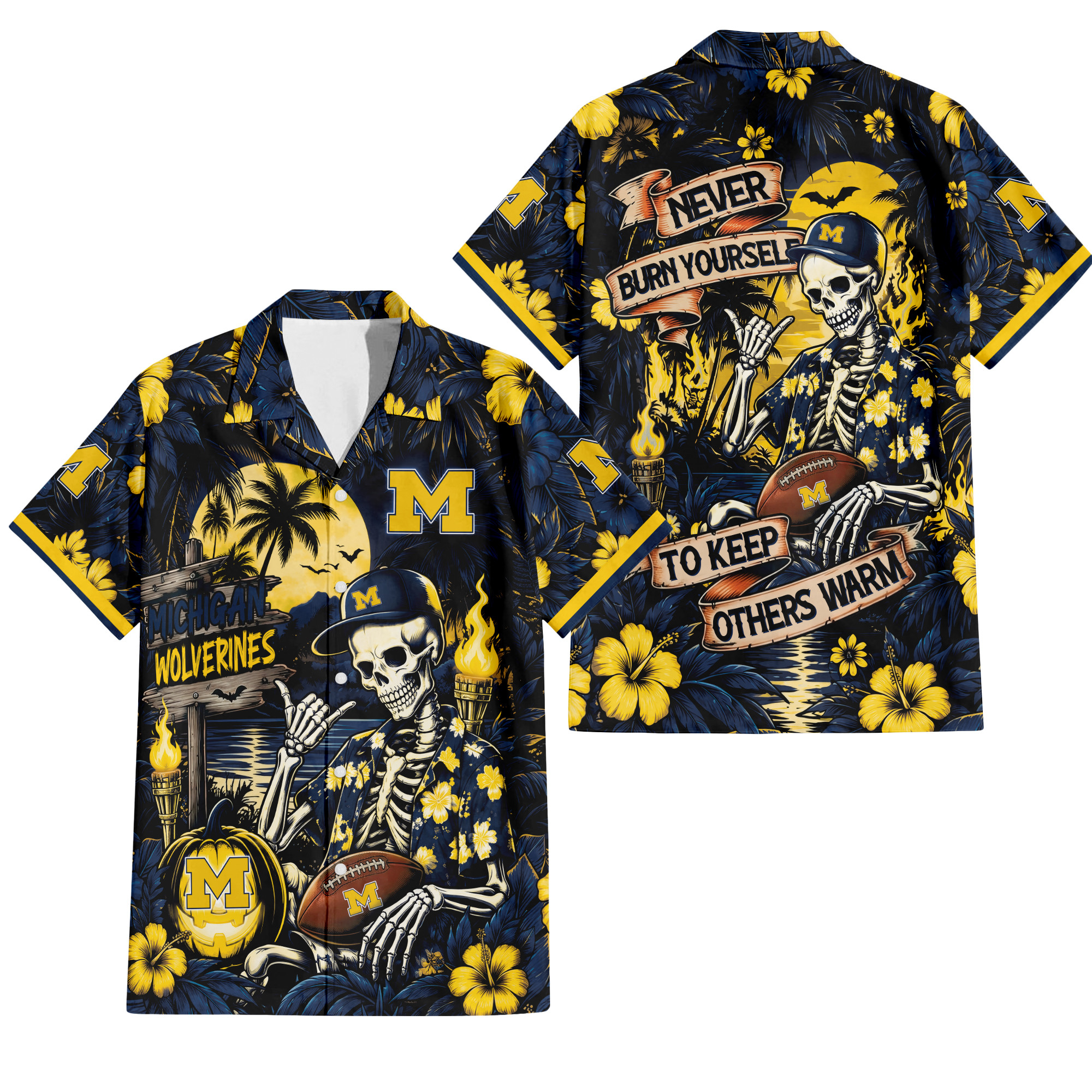 Michigan Wolverines Gothic Never Burn Yourself Button Shirt