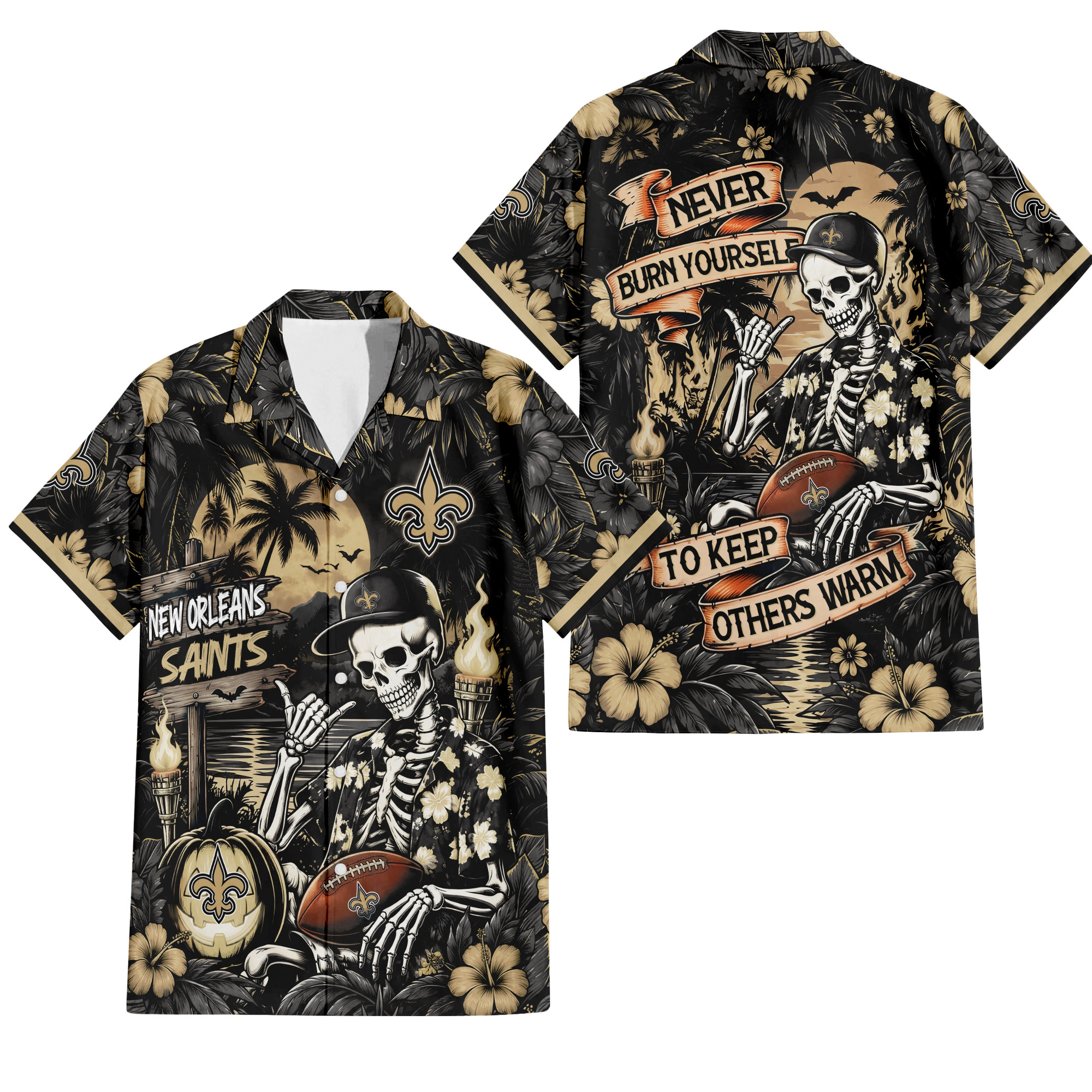 New Orleans Saints Gothic Never Burn Yourself Button Shirt