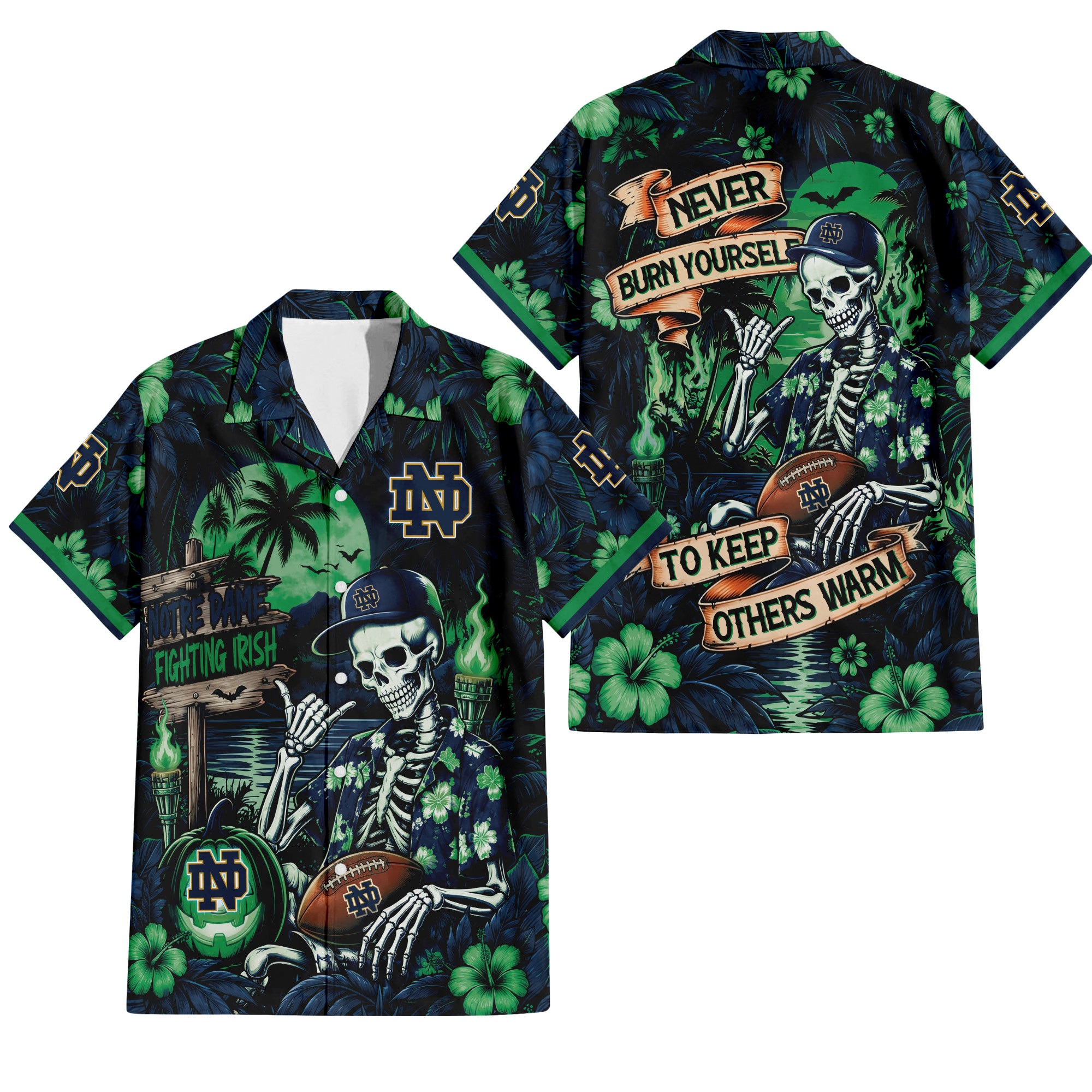 Notre Dame Fighting Irish Gothic Never Burn Yourself Button Shirt