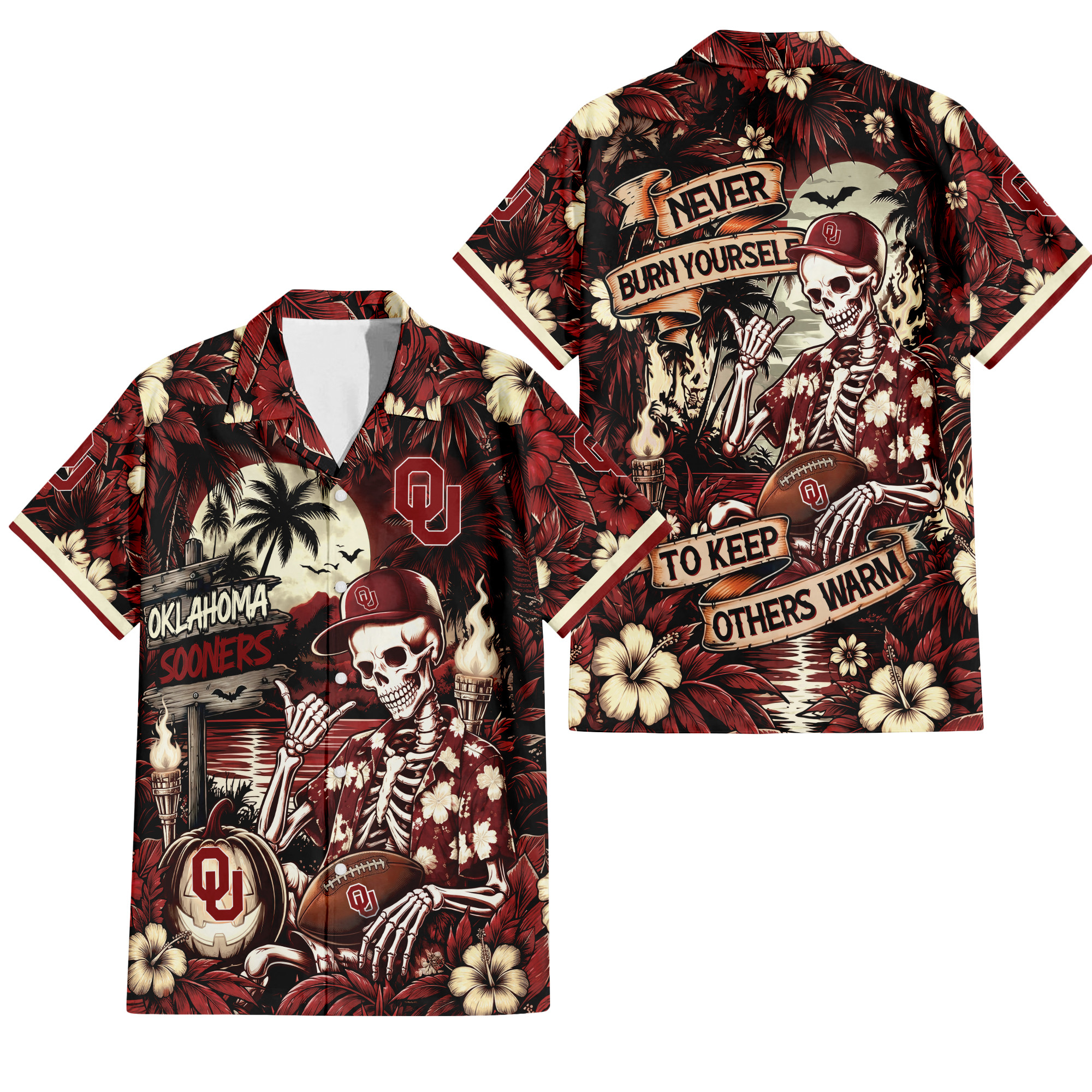 Oklahoma Sooners Gothic Never Burn Yourself Button Shirt