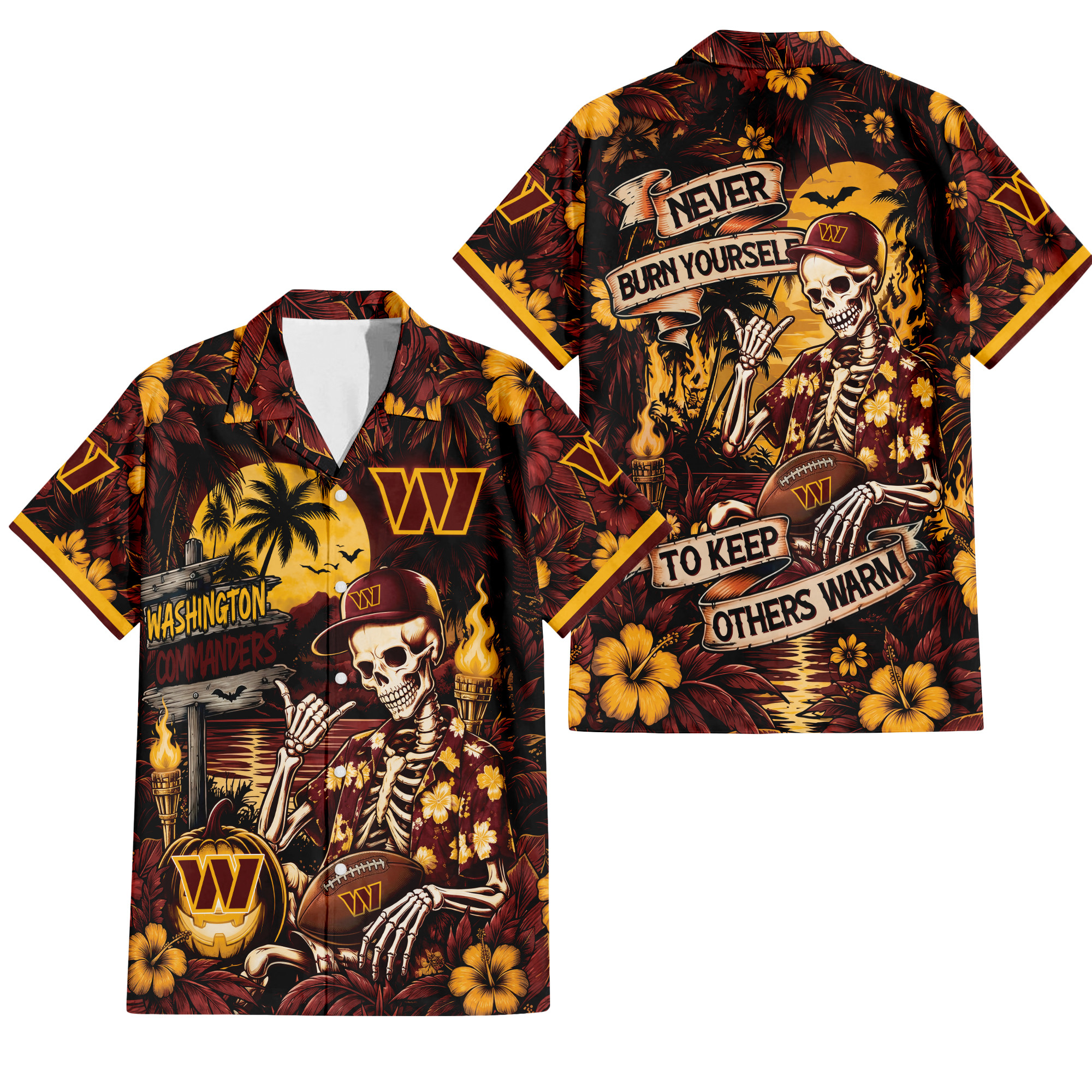 Washington Commanders Gothic Never Burn Yourself Button Shirt