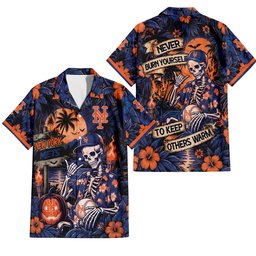 New York Mets Gothic Never Burn Yourself Button Shirt