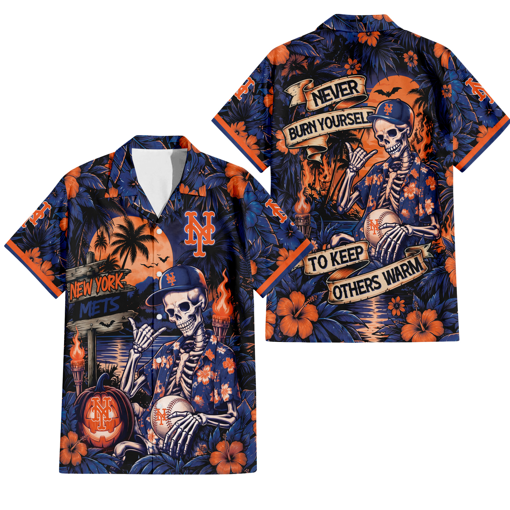 New York Mets Gothic Never Burn Yourself Button Shirt