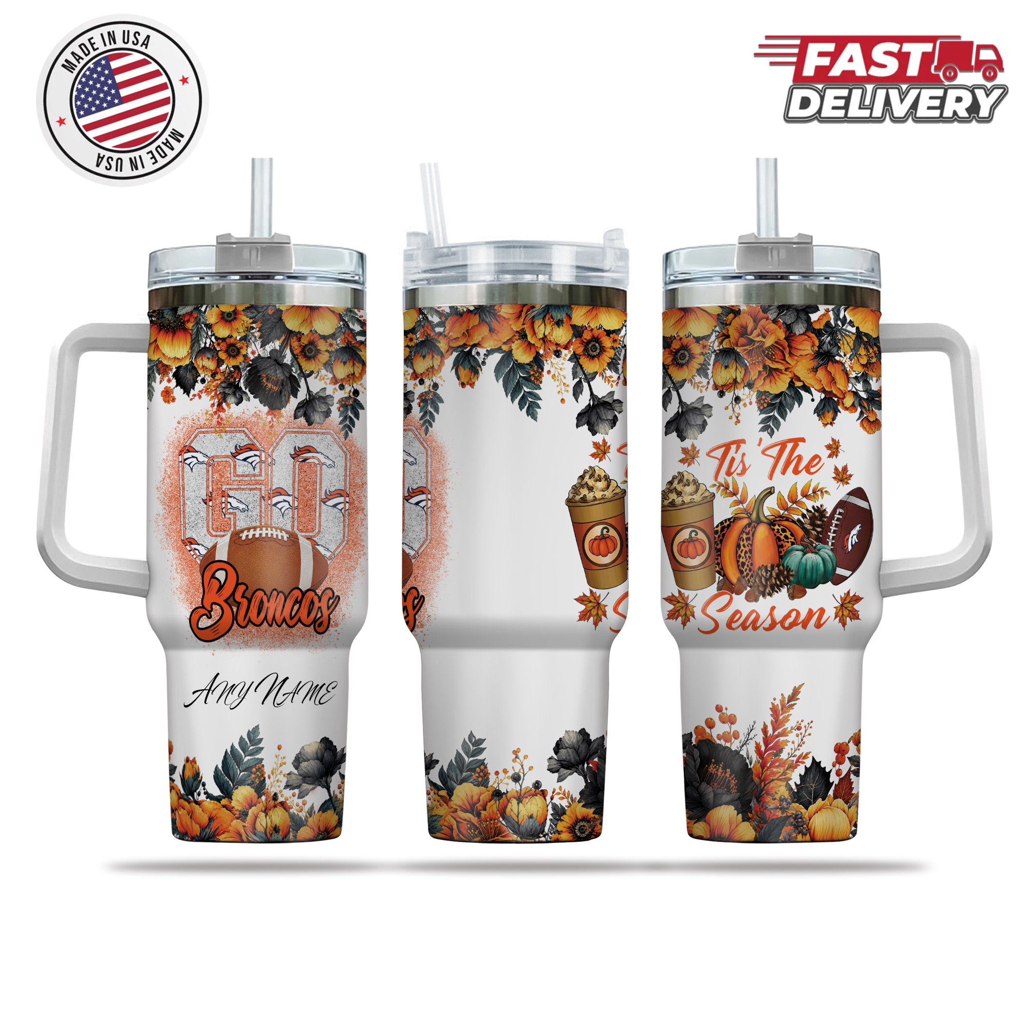 Denver Broncos Tis The Season Personalized 40oz Tumbler