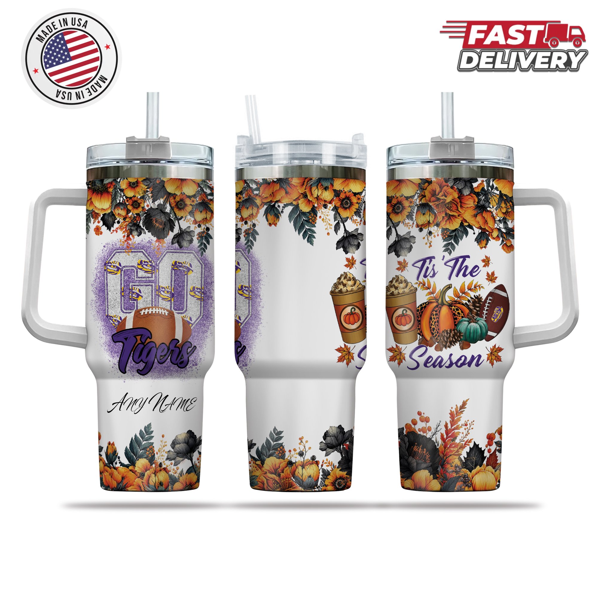 LSU Tigers Tis The Season Personalized 40oz Tumbler