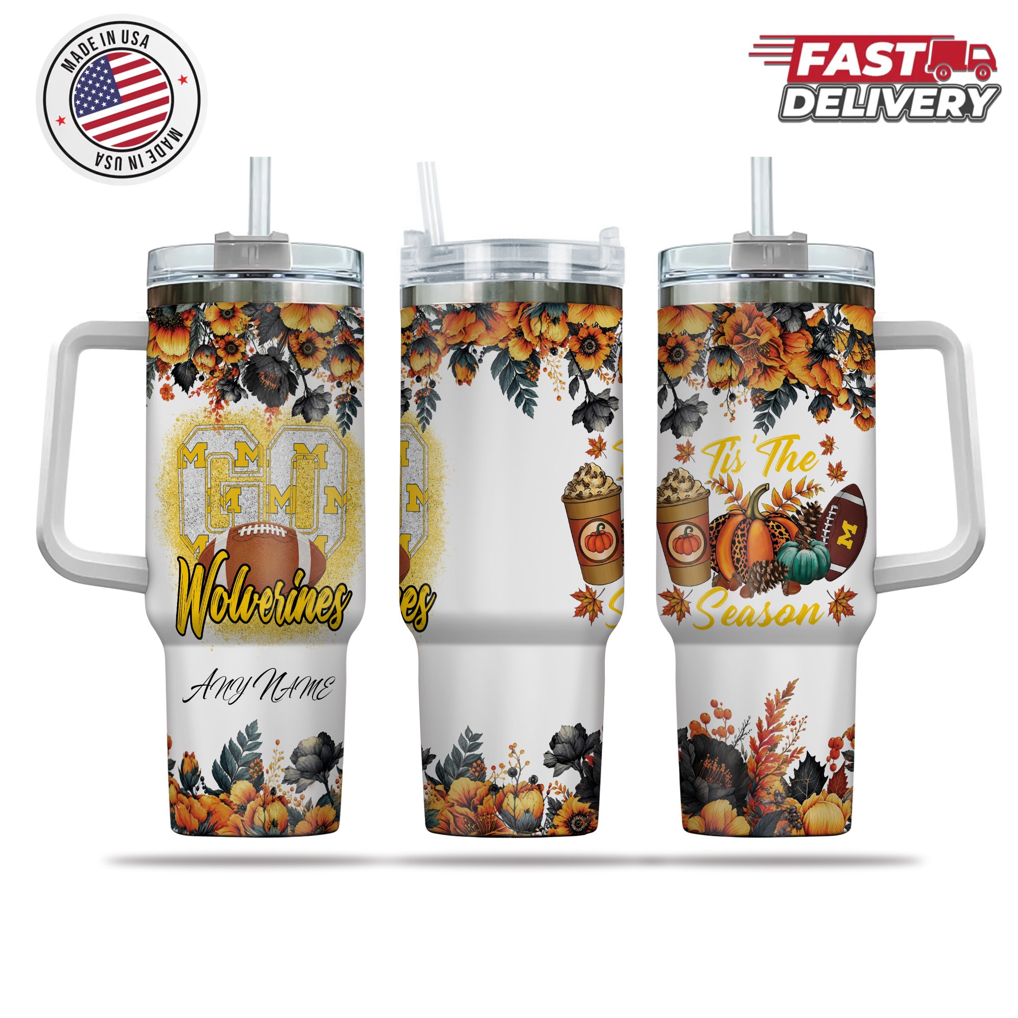 Michigan Wolverines Tis The Season Personalized 40oz Tumbler