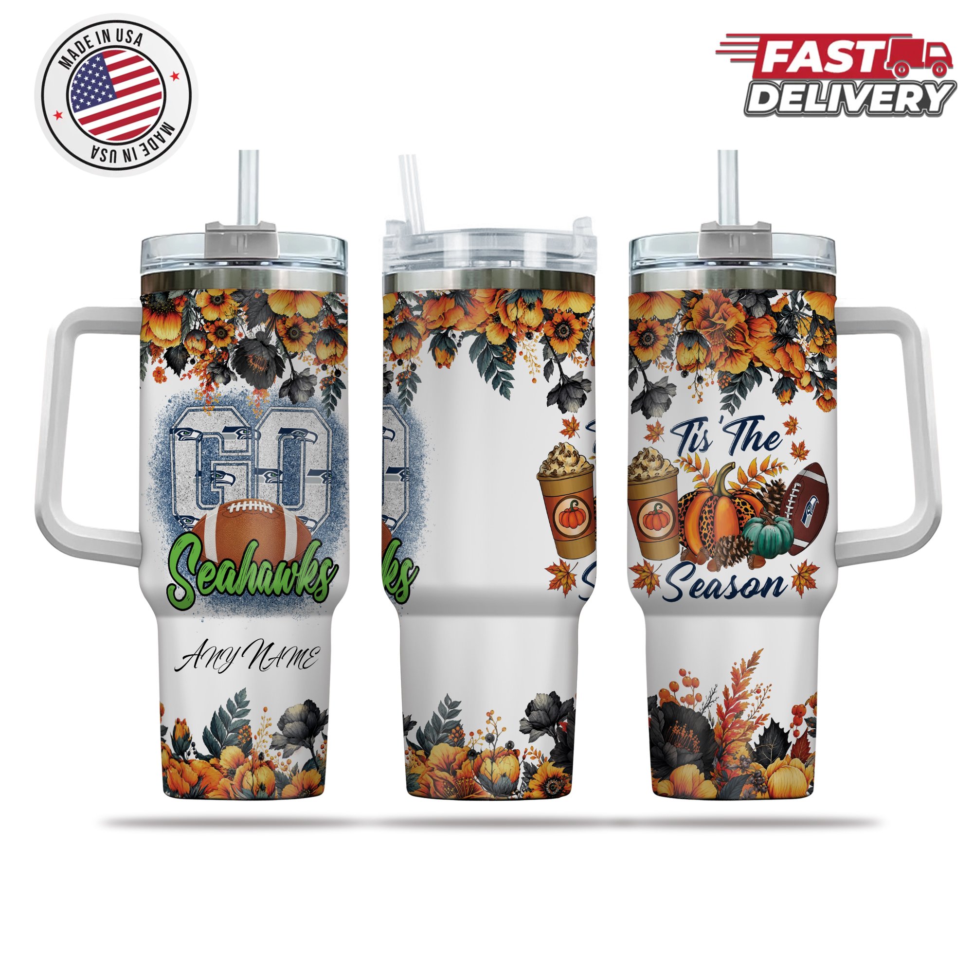 Seattle Seahawks Tis The Season Personalized 40oz Tumbler