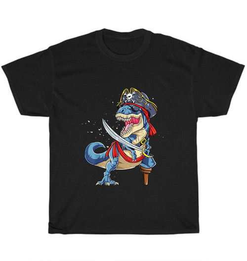 Dinosaur Pirate Wearing Eye Patch Hat Sword Dino T-Shirt