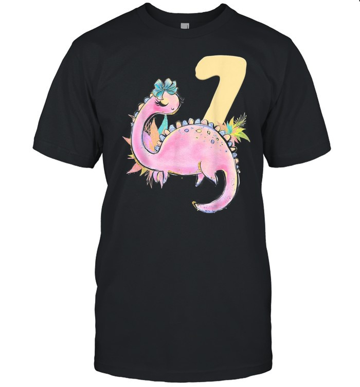 7th Birthday Girl Dinosaur Pink Dino Party Outfit Seven shirt, hoodie, sweater, tshirt