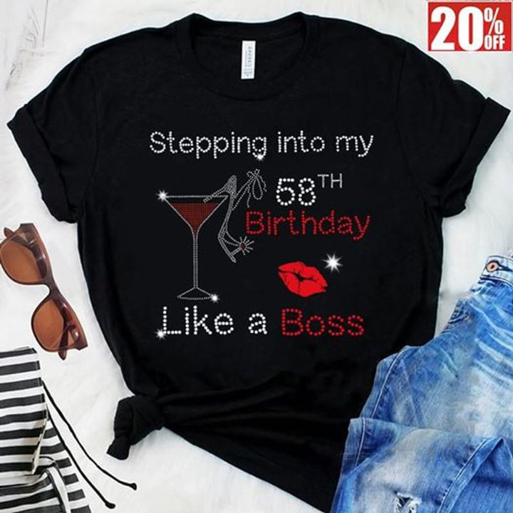 Stepping Into My 58th Brithday Like A Boss T Shirt Black Size S-5XL for Mens, Womens
