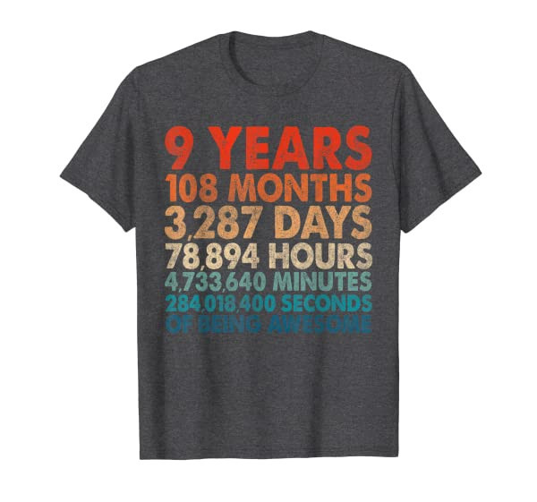 9th birthday retro countdown shirt by Hannah T-Shirt
