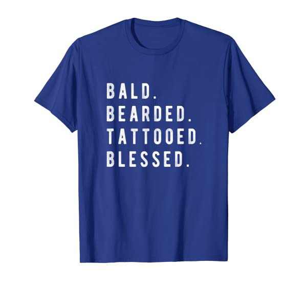 Mens Bald Bearded Tattooed & Blessed Men Birthday Gift T-Shirt