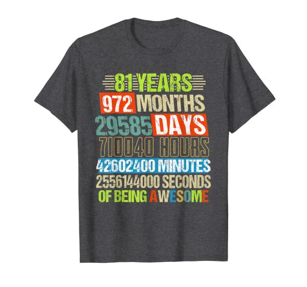 81st Birthday Gifts Funny Countdown 81 Yrs Old Being Awesome T-Shirt