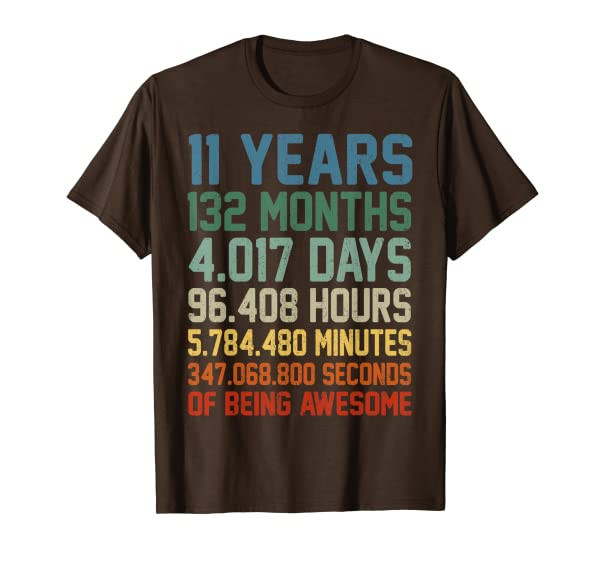 11 Years Old 11th Birthday Vintage Retro T-Shirt 132 Months