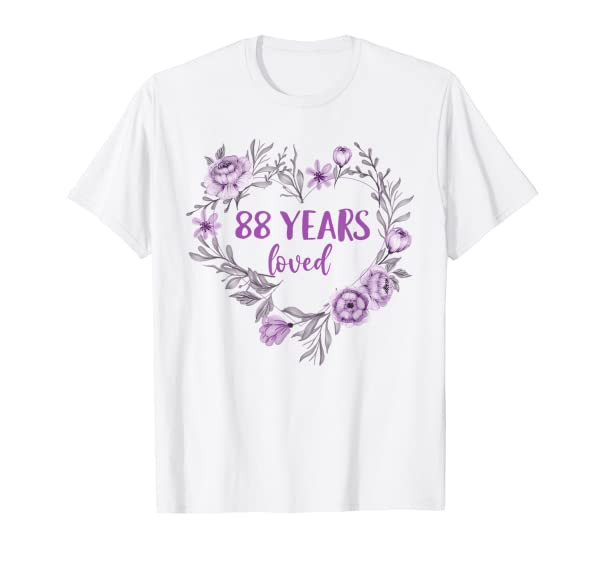 88 years old birthday years loved for woman purple floral T-Shirt