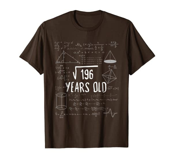 Fourteen Years Old Math Shirt 14th Birthday Square Root 196