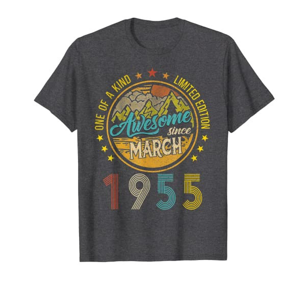 66th Birthday Decoration March 1955 Men Women 66 Years Old T-Shirt