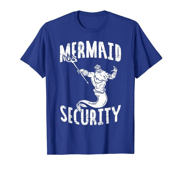 Mermaid Security Poseidon Guard Birthday Pool Party Mer-Dad T-Shirt