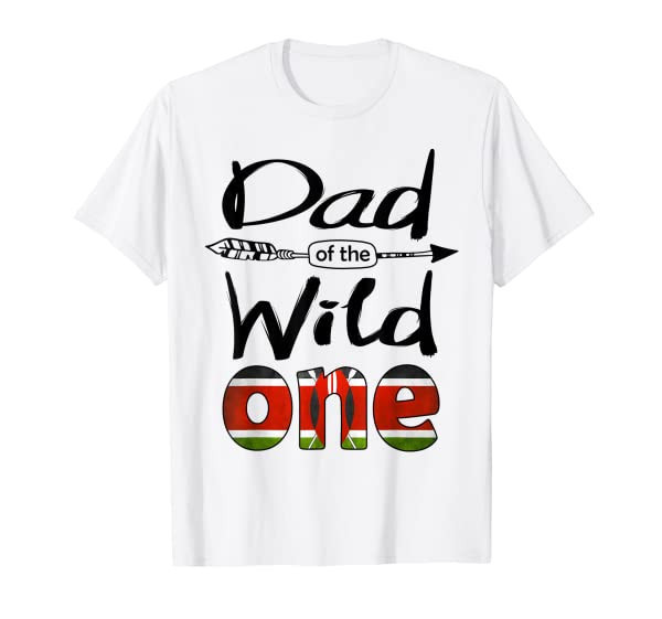 Mens White Kenyan Dad of the Wild One Birthday Kenya Flag T-Shirt