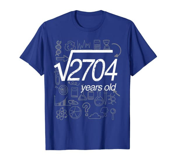 Square Root of 2704: 52nd Birthday 52 Years Old T-Shirt Math