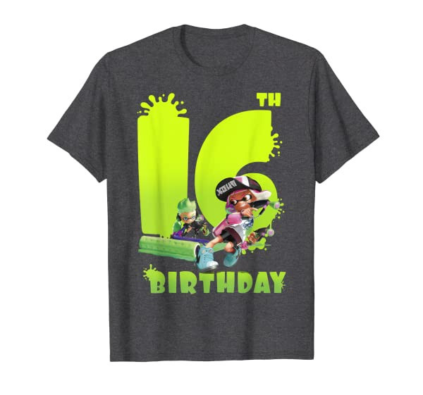 Splatoon Inkling 16th Birthday Green Splatter Portrait T-Shirt