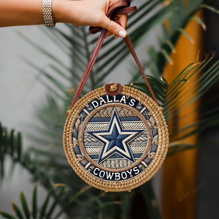 Dallas Cowboys Round Rattan Bag Handmade