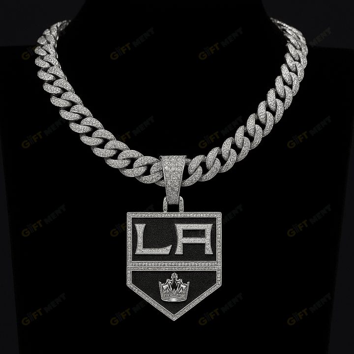 Los Angeles Kings Hip Hop Iced Out Bling Pendant Cuban Chain | Fashion Punk Cool Jewelry