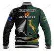 South Africa Protea and New Zealand Fern Baseball Jacket Rugby Go Springboks vs All Black