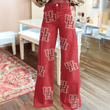 HOU Cougars Logo Print Wide Leg Jeans | Fan Fashion Statement