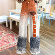 Chicago Bears Logo Print Wide Leg Jeans Gradient Sparkle | Fan Fashion Statement