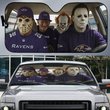 Baltimore Ravens Horror Movie Car Sunshade | NFL Halloween Windshield Cover Funny Car Sunshade Limited Edition