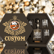 Personalized New York Islanders Decanter Set Wooden Box Custom Gift