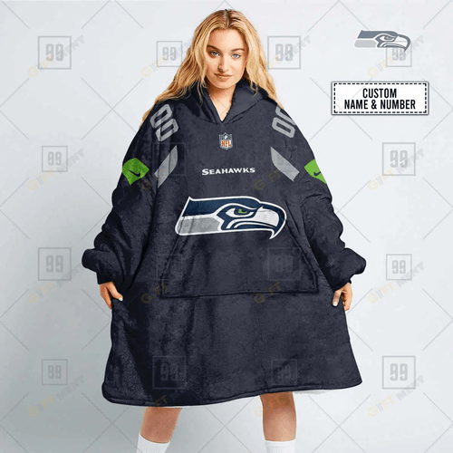 Personalized Seattle Seahawks Oodie, Flanket, Blanket Hoodie, Snuggie