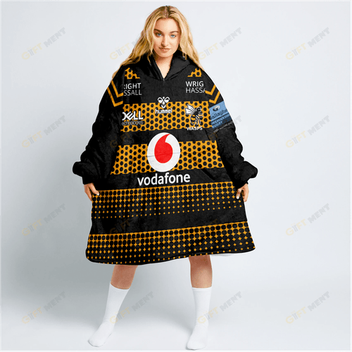 PREMIERSHIP RUGBY WASPS RFC 2022/23 HOME KIT Oodie, Flanket, Blanket Hoodie, Snuggie