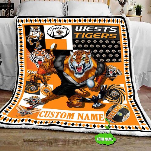 Personalized Wests Tigers Mascot Quilt Blanket NRL