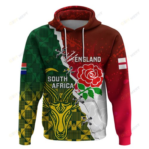 Personalised South Africa And England Rugby Hoodie 2023 Springboks Combine Red Roses Sporty Style
