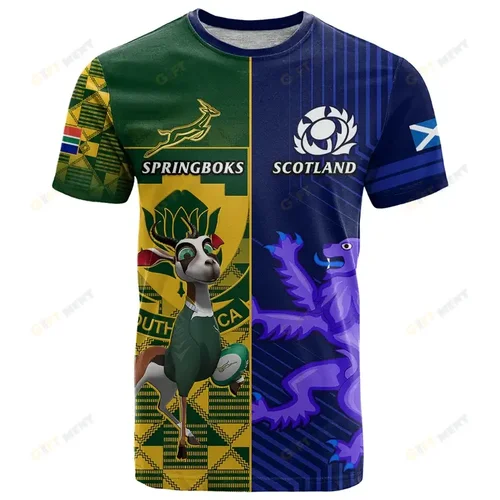 Custom South Africa And Scotland Rugby Polo Shirt 2023 World Cup Springboks Thistle Together