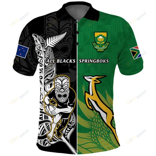 Custom New Zealand South Africa Rugby Polo Shirt All Black Maori Mix Springboks LT14