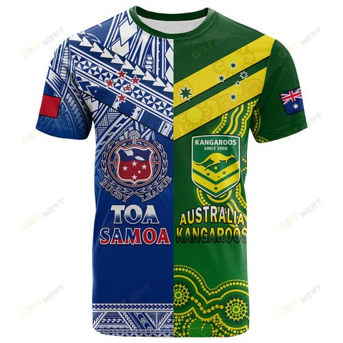 Personalised Samoa Rugby and Australia Rugby T Shirt Toa Samoa Mix Kangaroos Pacific