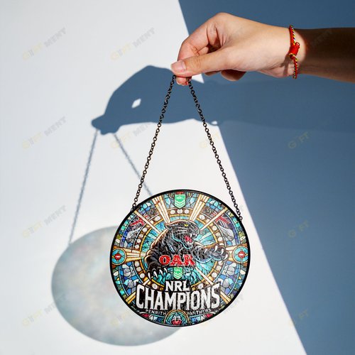 Penrith Panthers Champions NRL 2024 Stained Glass Suncatcher for Window Hanging