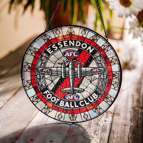 Essendon Football Club Stained Glass Suncatcher for Window Hanging