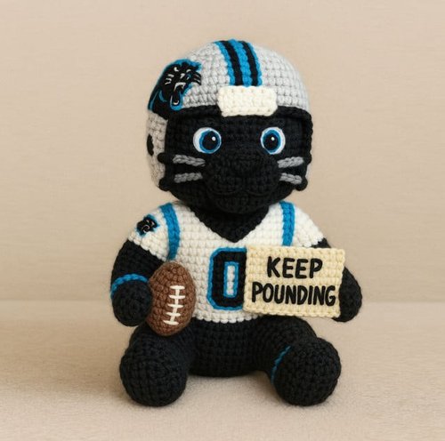 Handmade Carolina Panthers Crochet | with Glasses & Chains | Gift for fans