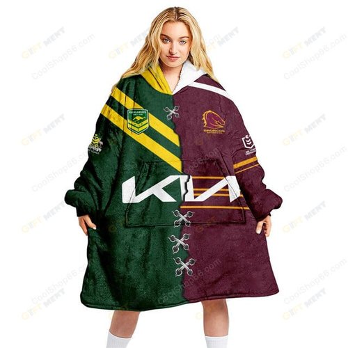 Brisbane Broncos NRL Mix Kangaroos Hoodie Blanket Shirt