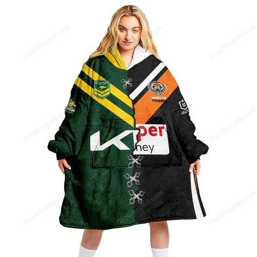 Wests Tigers NRL Mix Kangaroos Hoodie Blanket Shirt