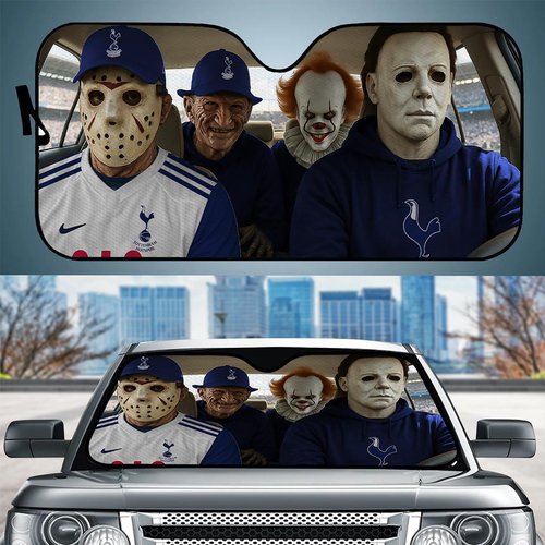 Tottenham Hotspur Horror Movie Funny Car Sunshade | EPL Halloween Windshield Cover Funny Car Sunshade Limited Edition