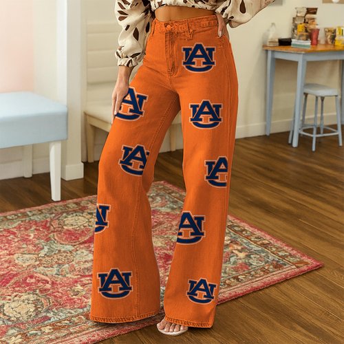 Auburn Tigers Logo Print Wide Leg Jeans | Fan Fashion Statement