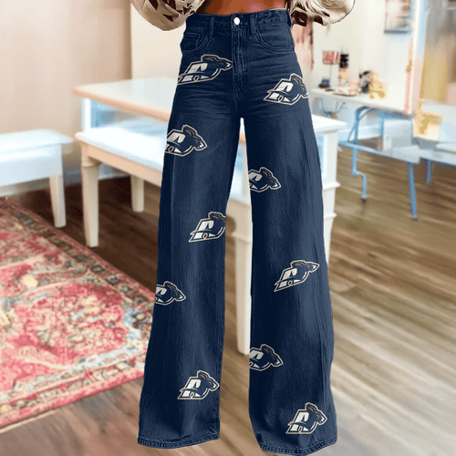 Akron Zips Logo Print Wide Leg Jeans | Fan Fashion Statement